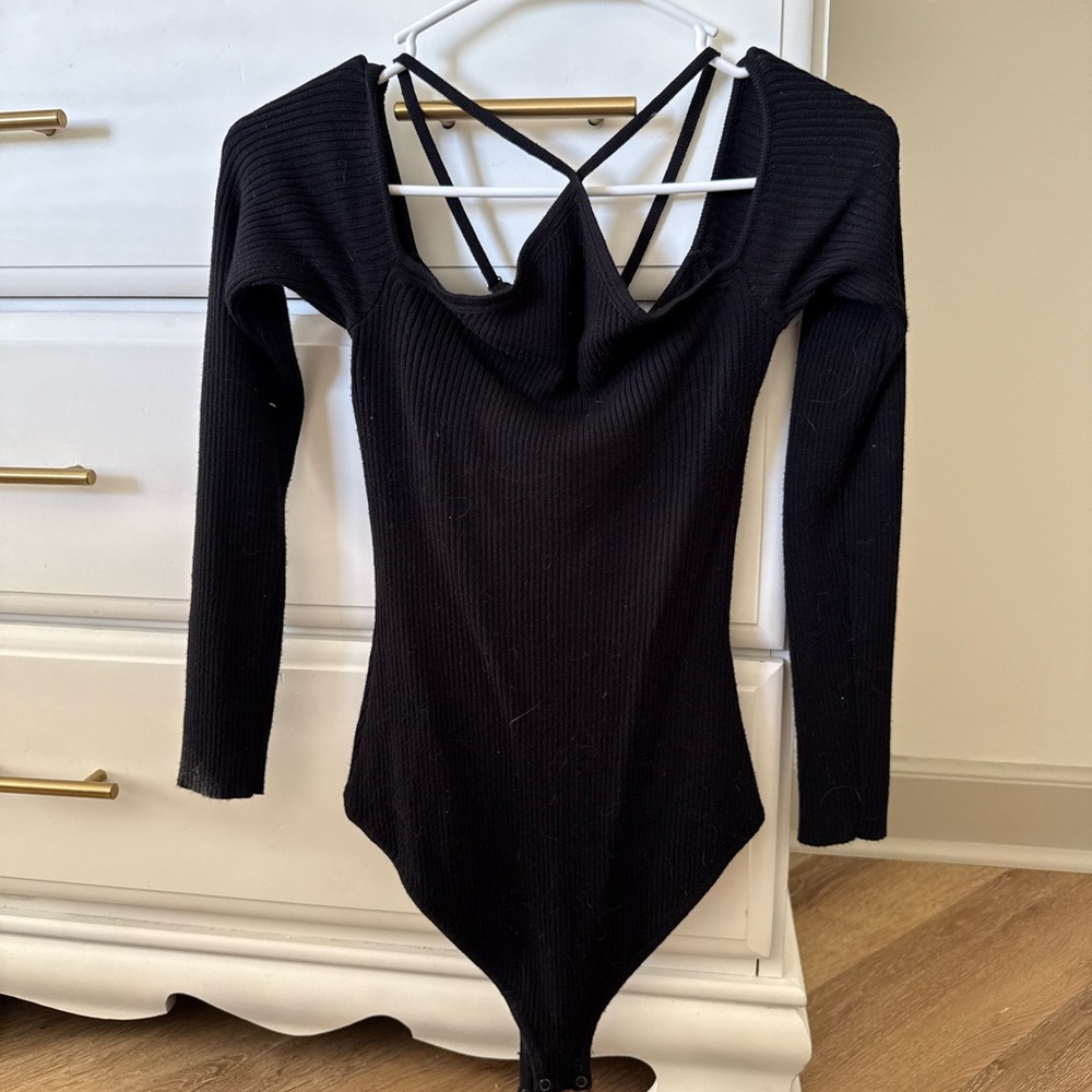 Abercrombie Black Ribbed Sweater Long Sleeve Bodysuit - M